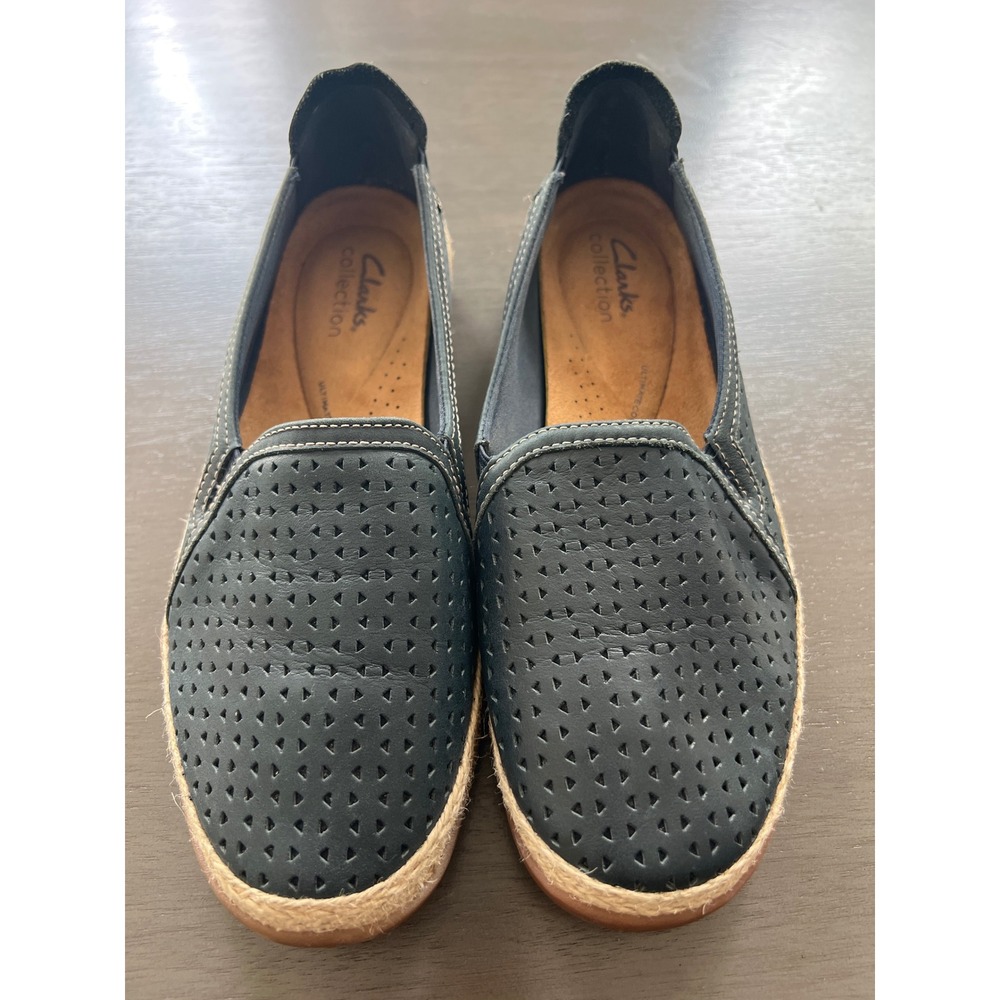 Clarks Collection Elaina Ruby Perforated Leather Espadrille Slip On Size 8